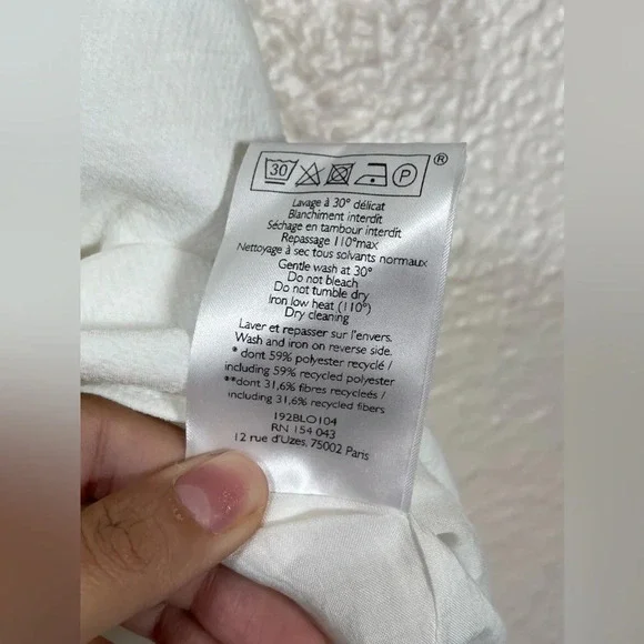 Sezane Colette Blouse Vneck Short Sleeve Lace Puff Shoulder White Women’s US 10 - Picture 9 of 11